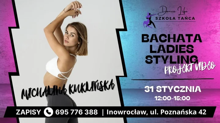 Grafika promocyjna wydarzenia BACHATA LADIES STYLING — projekt video w Inowrocławiu (31 stycznia 2026)