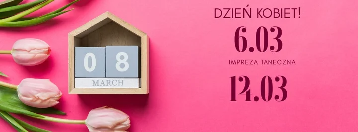 Grafika promocyjna wydarzenia Dzień Kobiet w Transportowca 31 — dwa terminy: 6 i 14 marca