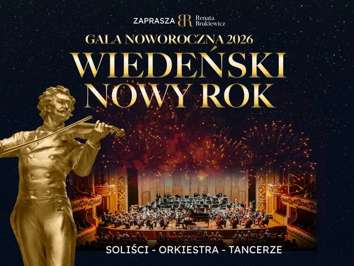 Obrazek przedstawia grafikę promocyjną wydarzenia Koncert noworoczny w stylu wiedeńskim — Gala w Teatrze Miejskim w Inowrocławiu