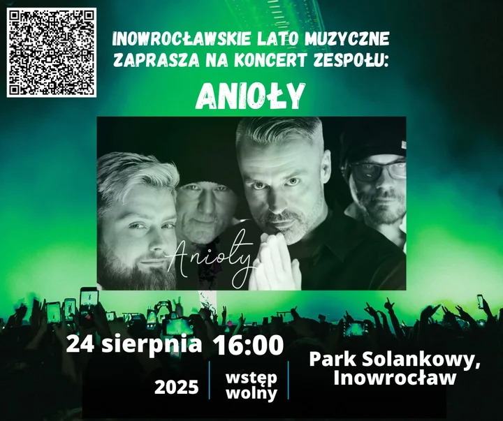 Obrazek przedstawia grafikę promocyjną wydarzenia Plenerowy koncert zespołu Anioły w Parku Solankowym