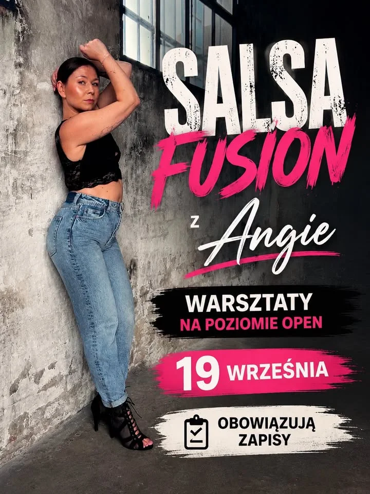 Grafika promocyjna wydarzenia SALSA FUSION z Angie – warsztaty tańca