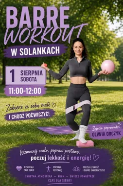 Grafika promocyjna wydarzenia BARRE WORKOUT w Solankach