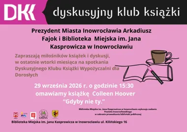 Grafika promocyjna wydarzenia Dyskusyjny Klub Książki – spotkanie wrześniowe