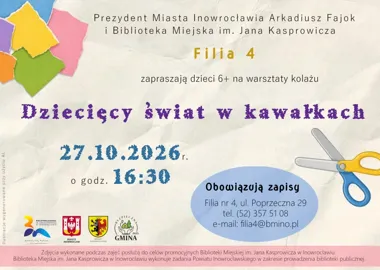 Grafika promocyjna wydarzenia Dziecięcy świat w kawałkach – warsztaty kolażu