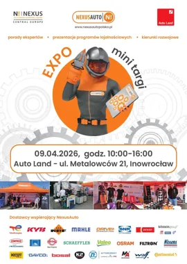Grafika promocyjna wydarzenia EXPO mini targi w Inowrocławiu – motoryzacyjne spotkanie dla pasjonatów i przyszłych mechaników