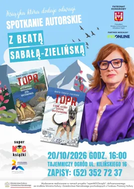 Grafika promocyjna wydarzenia Książka, która dodaje odwagi – spotkanie z Beatą Sabałą-Zielińską
