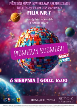 Grafika promocyjna wydarzenia Pionierzy kosmosu – warsztaty kreatywne