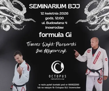 Grafika promocyjna wydarzenia Seminarium BJJ z Wujkiem i Jankiem — trening GI w Inowrocławiu