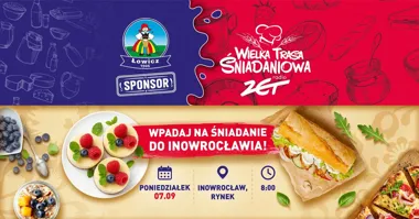 Grafika promocyjna wydarzenia Wielka Trasa Śniadaniowa Radia Zet i OSM Łowicz w Inowrocławiu