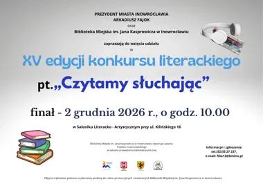 Grafika promocyjna wydarzenia XV edycja konkursu literackiego „Czytamy słuchając”