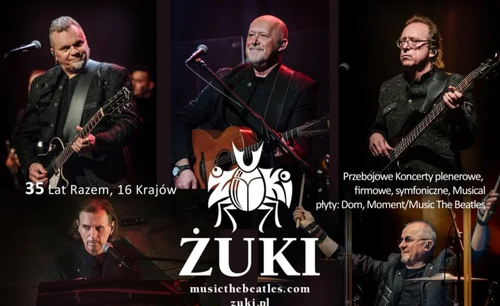 Obrazek przedstawia grafikę promocyjną wydarzenia Plenerowy koncert zespołu Żuki i Sashy na tarasie Sanatorium Uzdrowiskowego w Inowrocławiu