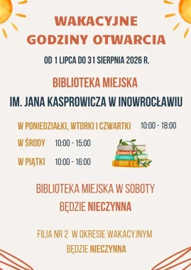 Wakacyjny grafik w inowrocławskiej bibliotece. Tu po książkę zajrzysz w lipcu