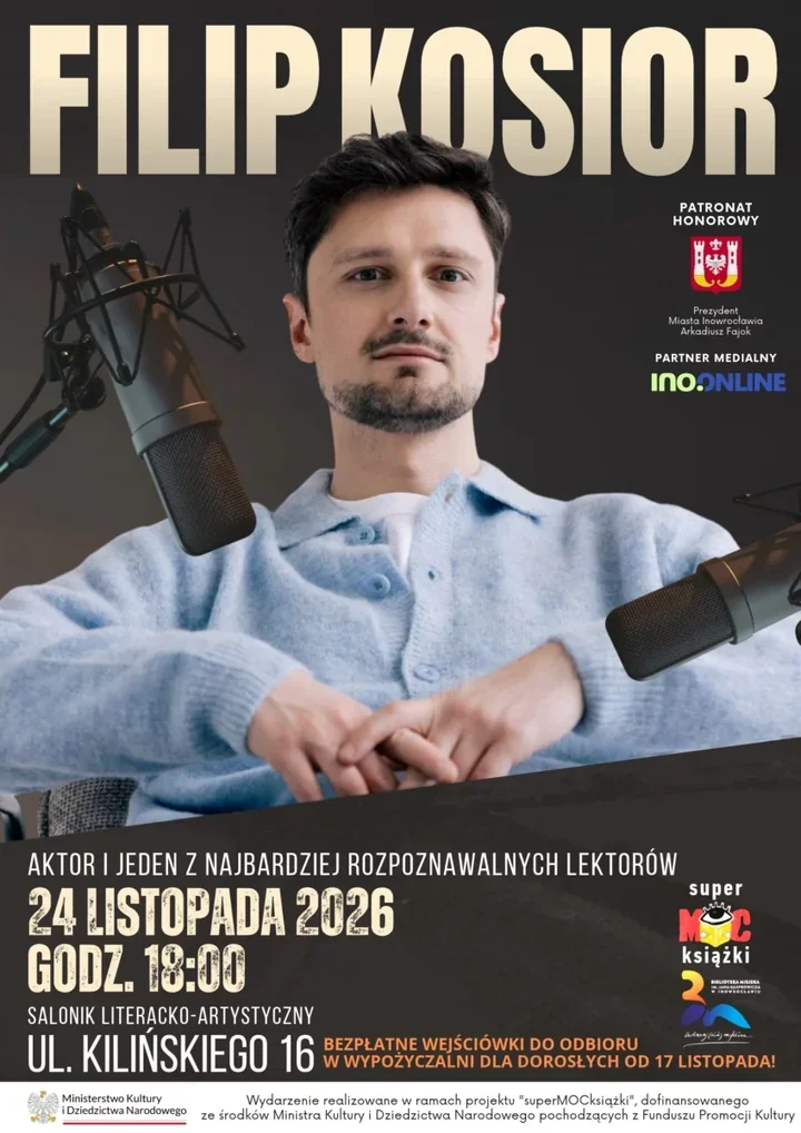Głos znany z audiobooków zabrzmi na żywo w Inowrocławiu. Filip Kosior spotka się z czytelnikami