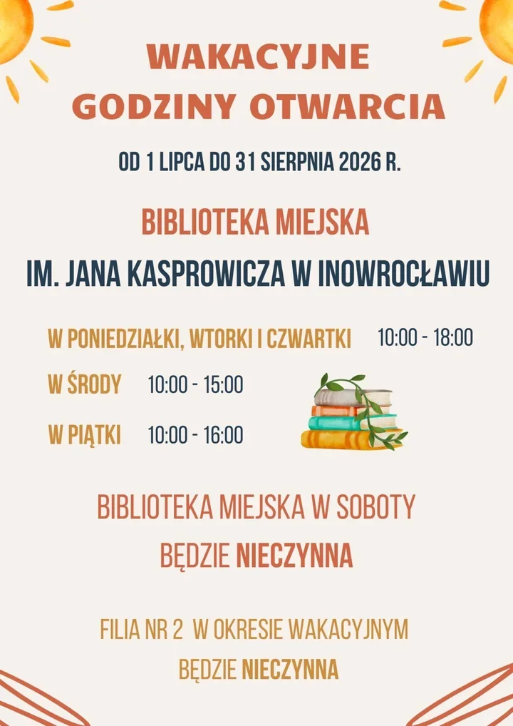 Wakacyjny grafik w inowrocławskiej bibliotece. Tu po książkę zajrzysz w lipcu
