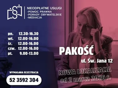 Punkt nieodpłatnej pomocy prawnej wrócił do Ośrodka Kultury i Turystyki w Pakości